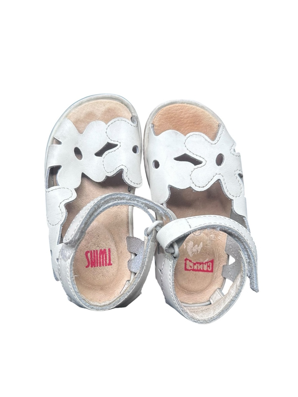Camper Miko White Leather Sandals Flowers Toddler Size 6